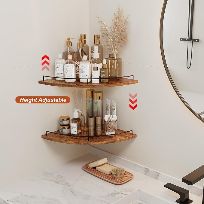 JJL Corner Shelf Wall Mounted, 12 Inches 2-Tier Floating Corner Shelf, - Image 5