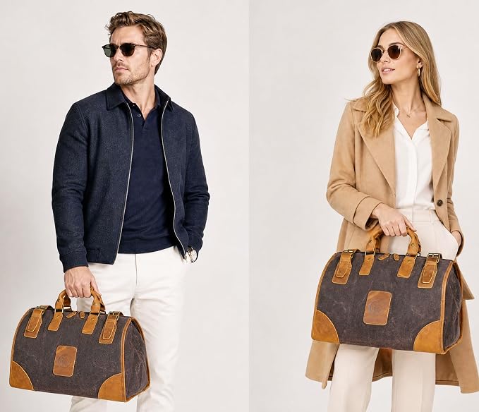 Water Resistant Canvas + Leather Travel Luggage Tote Duffle Gym Suitcase - Image 2