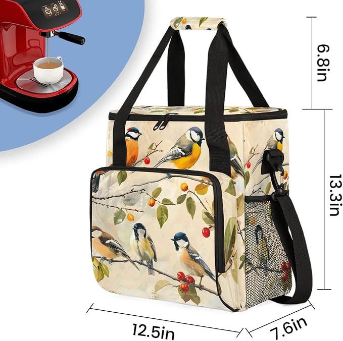 Vintage Bird Coffee Maker Carring Bag, Large Insulated Storage Organizer Case - Image 2