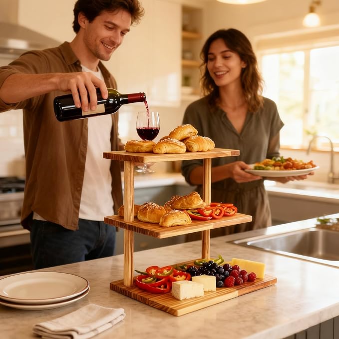Upgraded Countertop Coffee Station Organizer, 3 Tier Wooden Shelf - Image 5