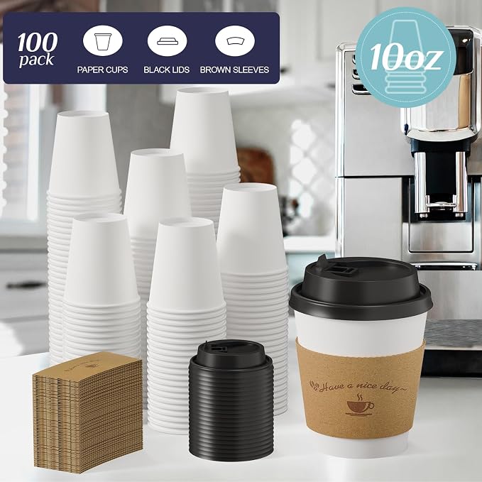 LITOPAK 100 Pack 10 oz Disposable Coffee Cups - Image 3
