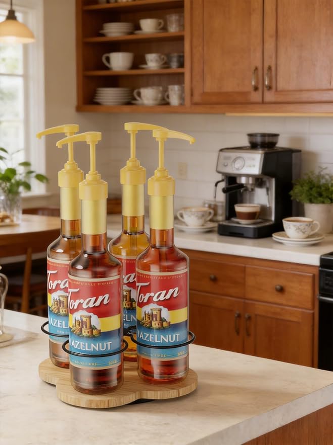 THYGIFTREE Rotating Coffee Syrup Organizer 4 Bottles Syrup Rack Dispenser16.9oz - Image 8