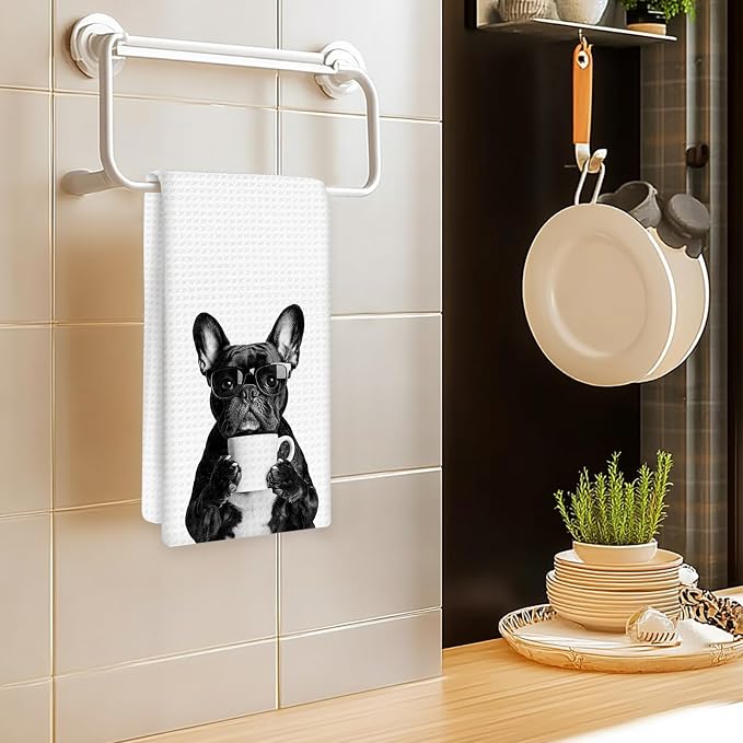 French Bulldog Gifts Coffee Wine Kitchen Towels Set of 2, Coffee Dog Dish Tea - Image 2