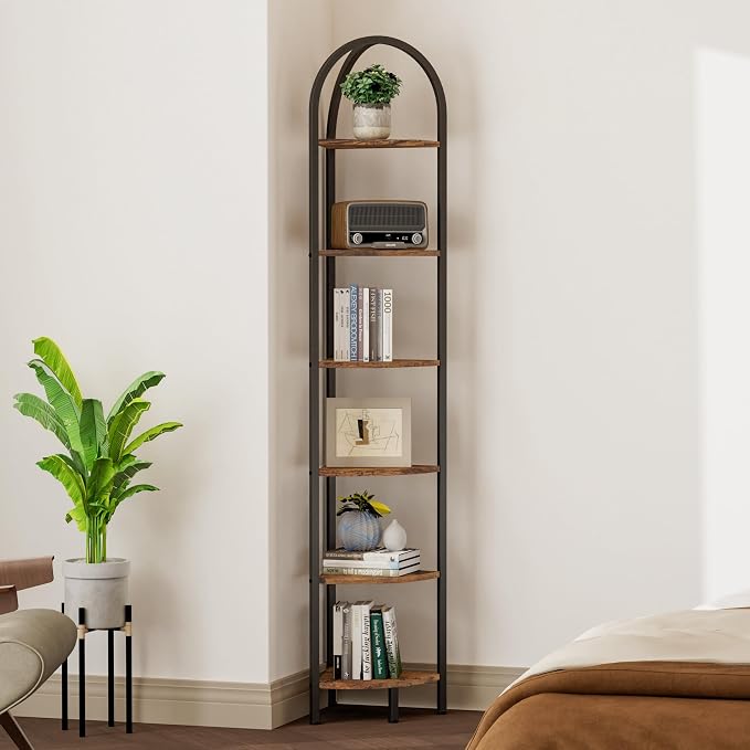 Homhedy 6-Tier Arched Corner Shelf Stand, Wall Corner Bookshelf - Image 9