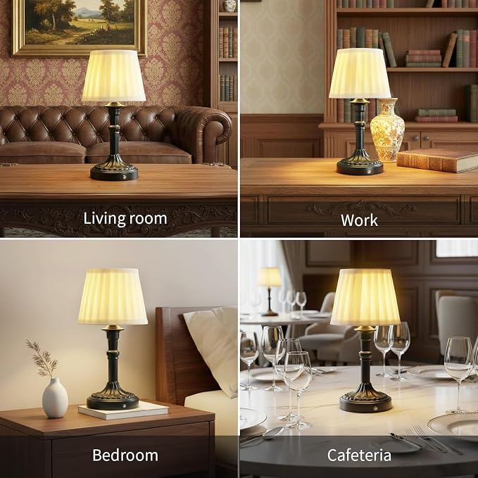 Cordless Table Lamp, Portable Fabric Shade LED Des Lamps, 5200mAh Battery - Image 4