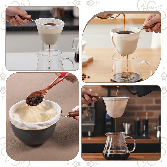 1Pcs Coffee Sock Strainer with Wooden Handle, 7.7 x 4.5 inches Washable - Image 7