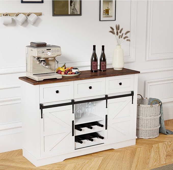 Kmax Farmhouse Wine Bar Cabinet w, 54” Buffet Cabinet - Image 4