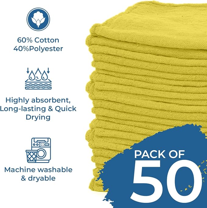 DAN RIVER Shop Towels, 50 Pack Commercial Use Yellow Terry Cloth Rags - Image 4