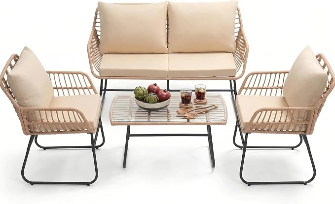 KROFEM 4-Piece Outdoor Patio Furniture Set, Modern Wicker Rattan Conversation by KROFEM
