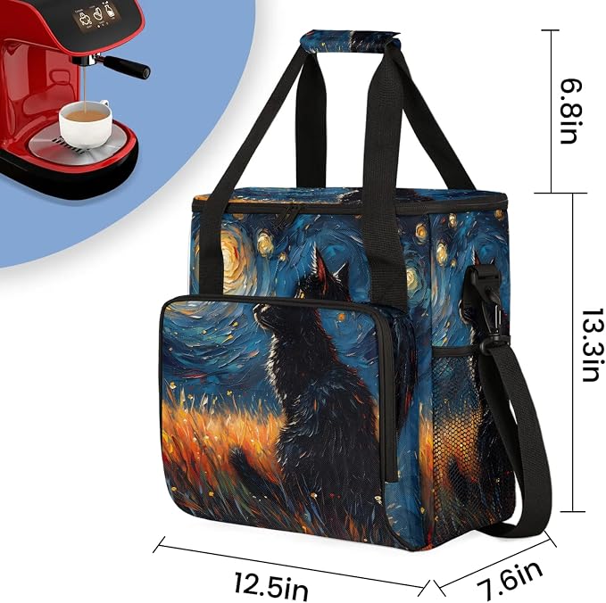 Night Black Cat Coffee Maker Carring Bag, Large Insulated Storage Organizer - Image 2
