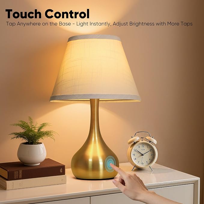 Touch Table Lamp for Bedroom Set of 2, 3-Way Dimmable Bedside Lamp for - Image 2