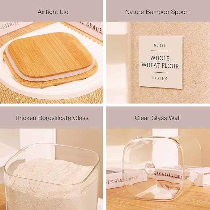 2 Pack large Square Glass Flour and Sugar Containers - Image 5