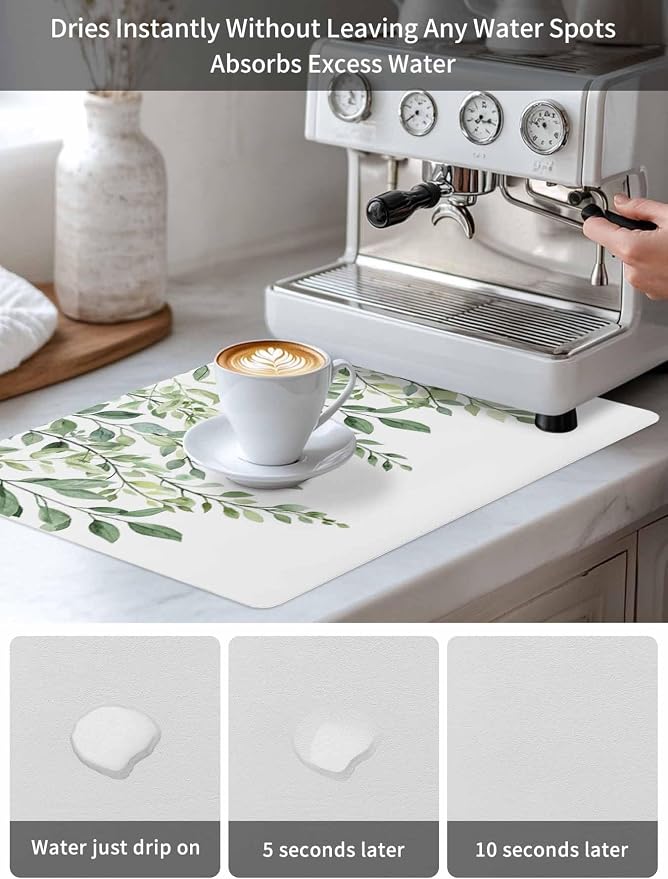Rat Tailings Coffee Mat Green Plants Leaf Farmhouse Absorbent Bar Mat - Image 6