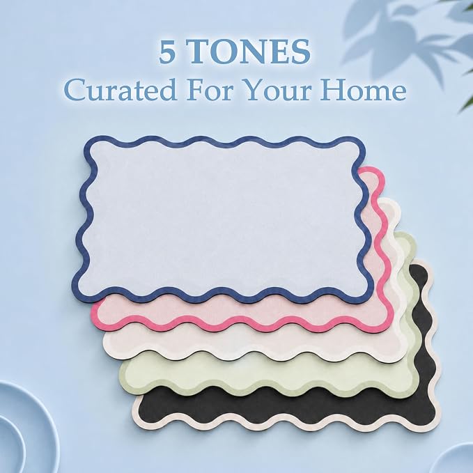 Scalloped Dish Drying Mat for Kitchen Counter, Absorbent Easy Clean Non-slip - Image 6