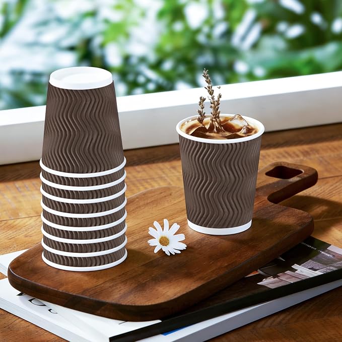 BYSNOW 150 Pack 8 oz Coffee Cups, Insulated Corrugated Ripple Wall Hot Beverage - Image 6