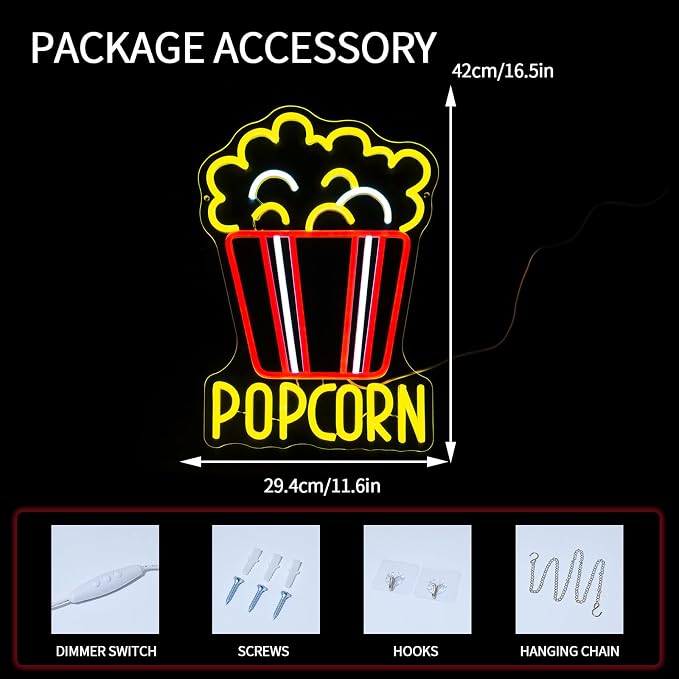 Popcorn Neon Sign for Wall Decor Dimmable Food Led Lights Signs Snacks Led - Image 3