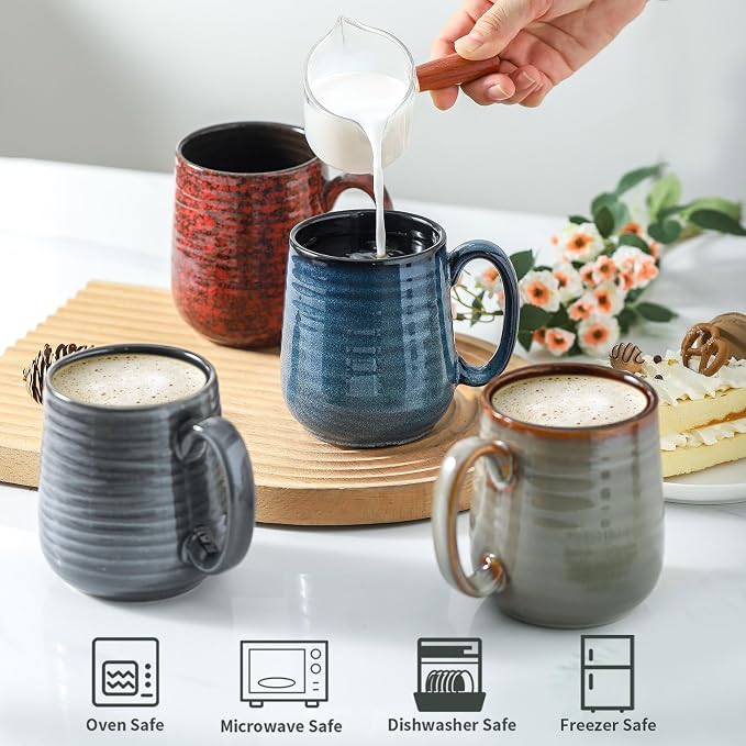 HASENSE Coffee Mugs Set of 4, 12 Oz Stoneware Coffee Cups - Image 4