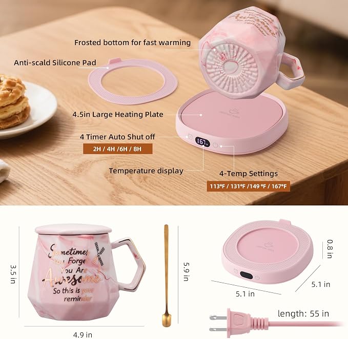 Coffee Mug Warmer & You are Awesome Mug Set, Smart Heated Electric Cup Warmer - Image 8