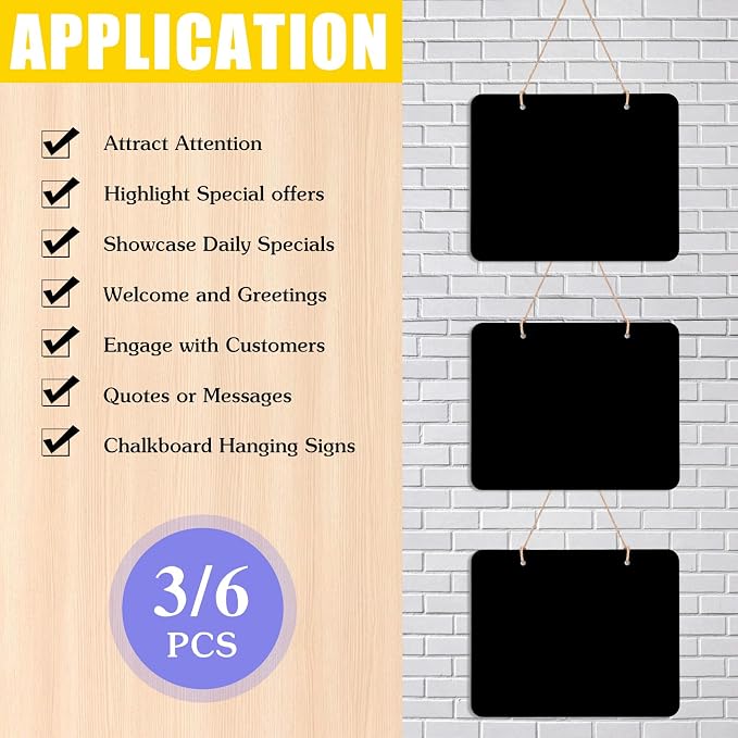 3Pcs Hanging Chalkboard Signs, 8x10 Inch Erasable Message Board Sign - Image 3