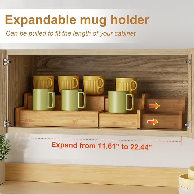 Hongtamoya 2-Tier Expandable Bamboo Coffee Mug Holder, Mug Organizer - Image 2