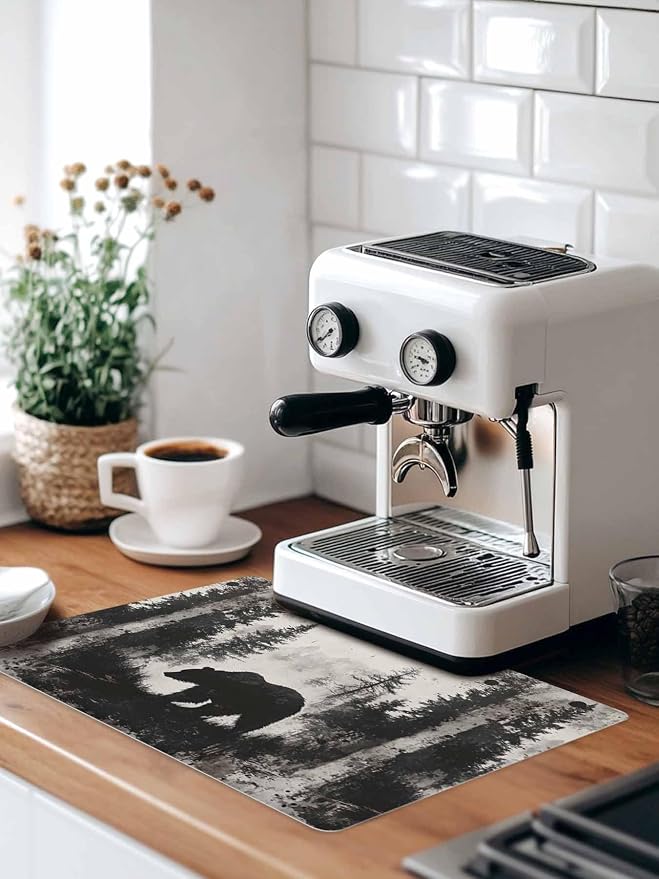 Brown Bear Coffee Mat Black Bear Forest Animal Modern Art Retro Absorbent Bar - Image 9