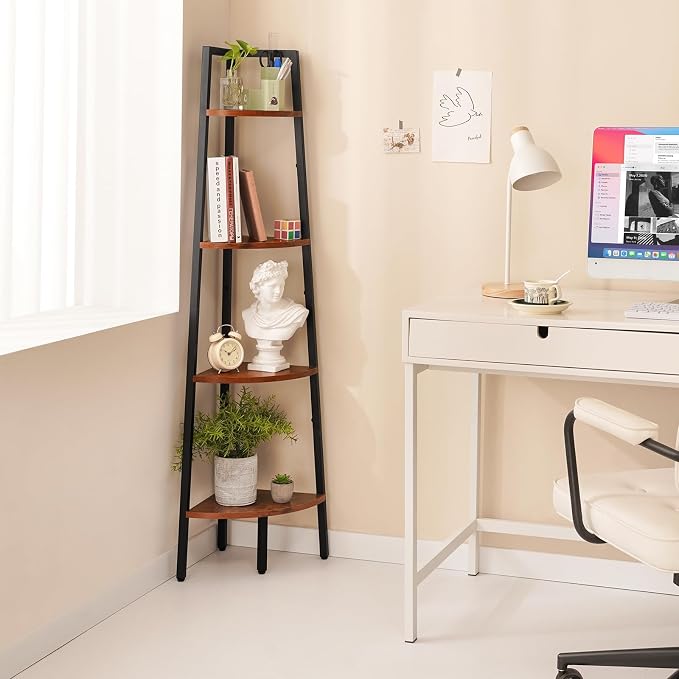 Yoobure 4‑Tier Corner Shelf – Sturdy Metal Frame & Wood Ladder Bookshelf - Image 3