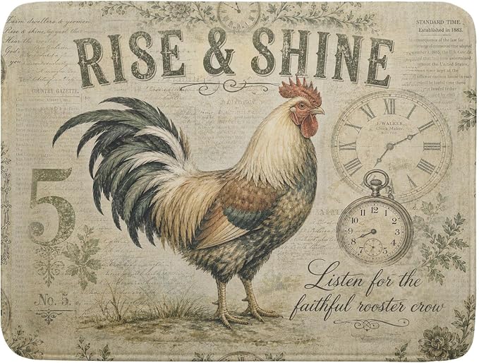 Farmhouse Rooster Dish Drying Mat 18 x 24 Inch by Sweetshow