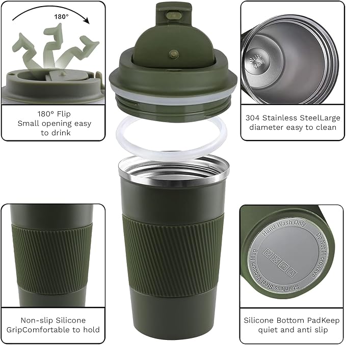 YINBAOGE Insulated Travel Coffee Mug, Spill & Leak Proof, Portable To Go - Image 2
