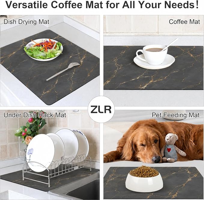 ZLR Coffee Bar Mat for Keurig & Nespresso, Marble Gray | Absorbent Dish Drying - Image 4