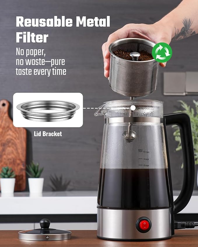 KIDISLE 10-Cup Electric Percolator Coffee Pot, Glass Percolator Coffee Maker - Image 3