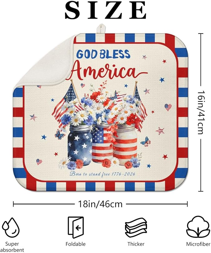 4th of July Dish Drying Mat for Kitchen Counter, Independence Day Stars - Image 2