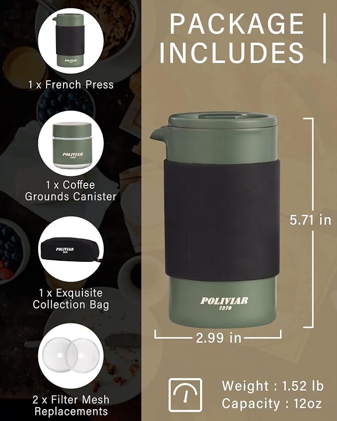 POLIVIAR French Press Coffee Maker, 12 oz Portable French Press - Image 5