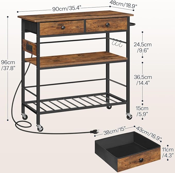 HOOBRO Kitchen Island with Storage, Rolling Island Cart - Image 4