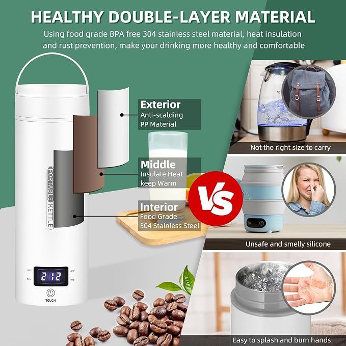 Travel Electric Kettle Portable Small Mini Tea Coffee Kettle Water Boiler - Image 5