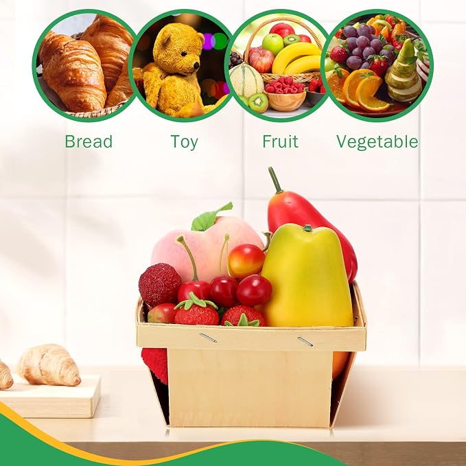 Geosar 30 Pcs One Quart Wooden Berry Baskets Bulk 5.75 Inch Square Vented Wood - Image 4