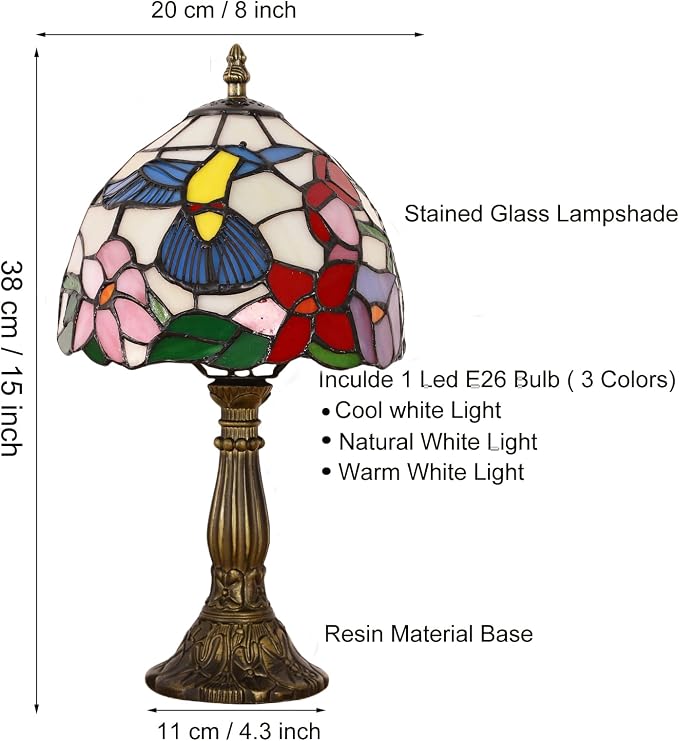 Tiffany Style Table Lamp, Hummingbird Style Stained Glass Lamp, 8 Inch Small - Image 6