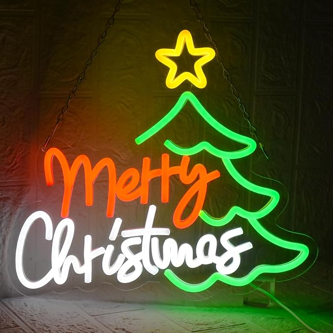Merry Christmas Neon Sign for Wall Decor, Dimmable Christmas Tree Neon Signs - Image 5