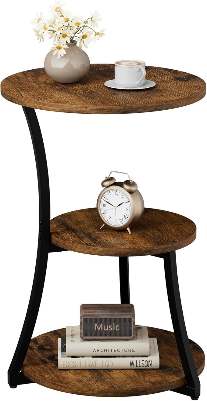 Round Side Table, 3-Tier End Table by JUSTOGO