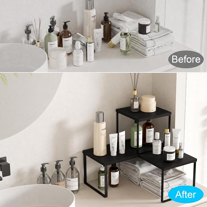 Golener Countertop Organizer Corner Shelf, 2 Tier Adjustable Stackable Corner - Image 5