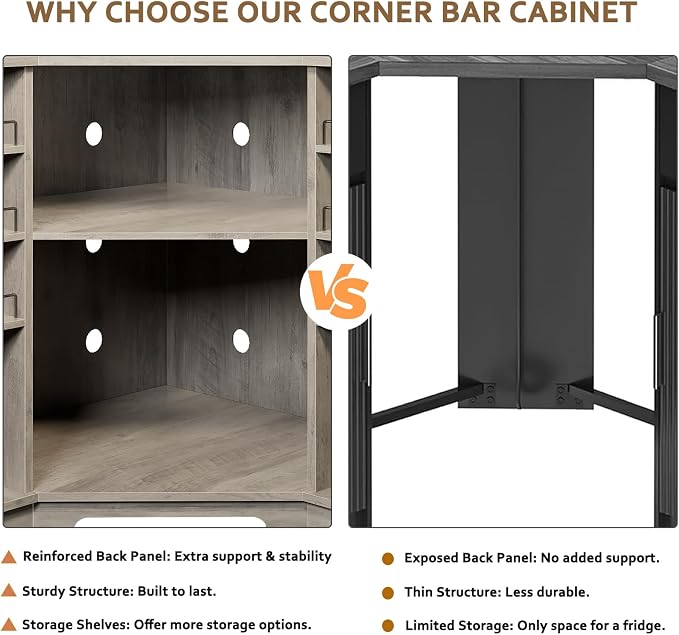 HSH Corner Bar Cabinet with Mini Fridge Space, Modern Wood Bar Cabinet with - Image 4