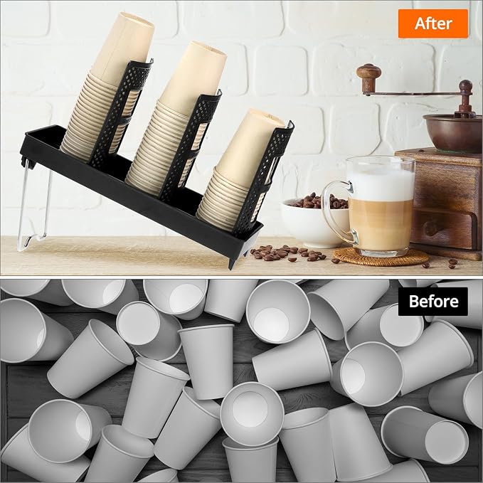 QWORK Paper Cup and Lid Organizer, 3-Slot Upright Holder - Image 6