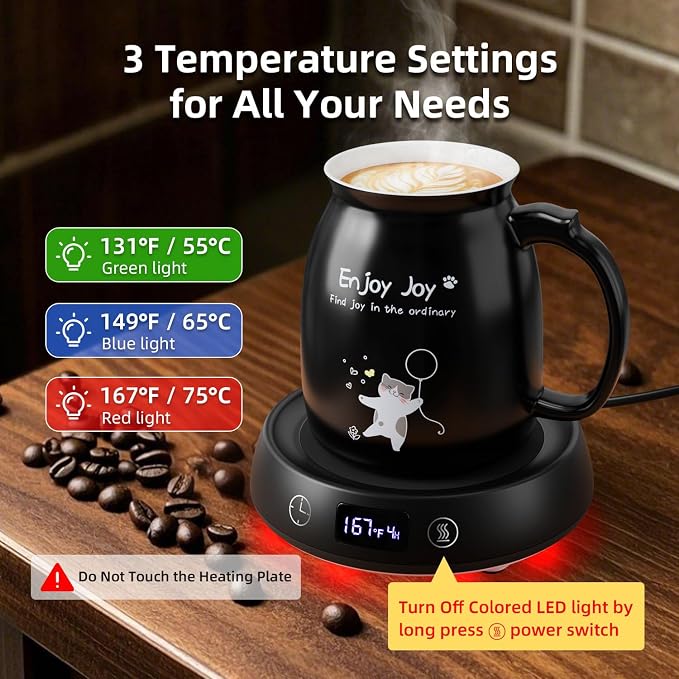 Coffee Mug Warmer with Cute Cat Mug Set, 8H Auto Shut Off Electric Cup Warmer - Image 2