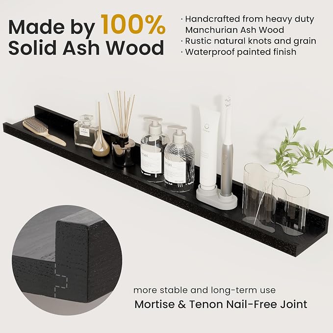Acovy Solid Ash Wood Picture Ledge Shelf, 24 Inch Floating Shelves - Image 4