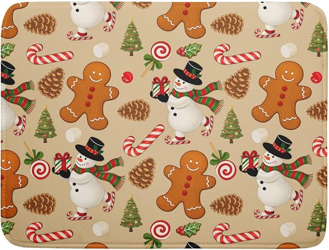 Xmas Gingerbread Man Candy Cane Dish Drying Mat by Sweetshow