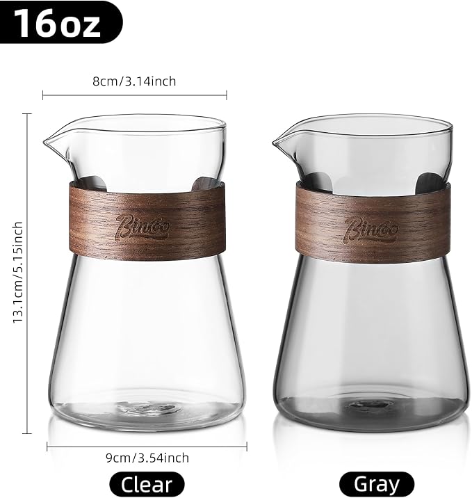 16 oz Glass Coffee Carafe with Wood Heat-Resistant Layer, Pour Over Coffee - Image 5