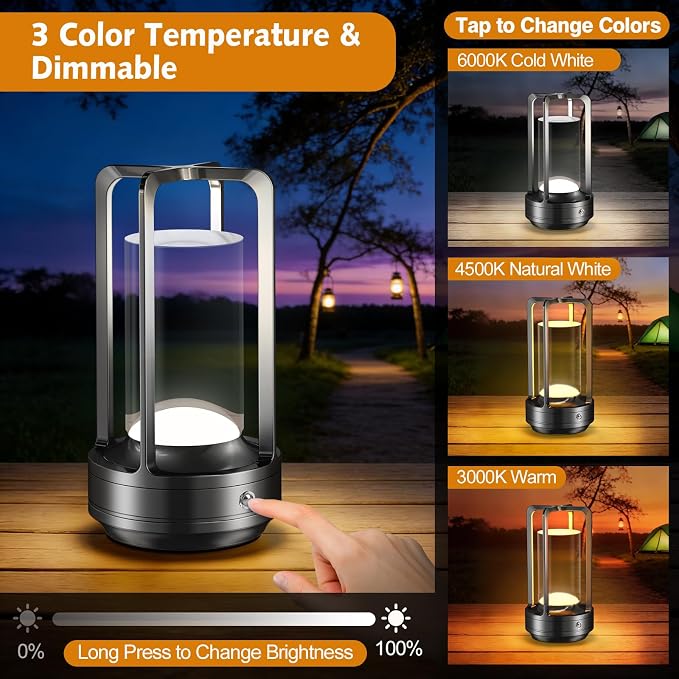 Portable Table Lamp for Outdoor Indoor: Cordless Rechargeable Desk Lamp - Image 3