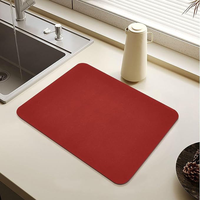 Red Dish Drying Mat for Kitchen Counter No-slip Rubber Bottom Coffee Mat Drain by Sinestour