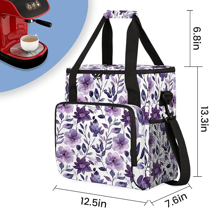 Cute Watercolor Floral Coffee Maker Carring Bag, Large Insulated Storage - Image 2