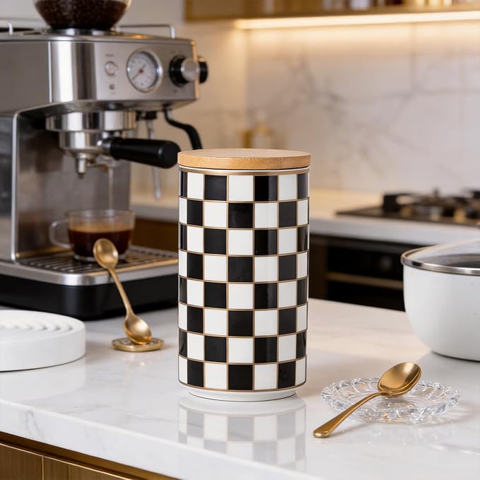 Kitchen Countertop Ceramic Checkered Canisters, Airtight Kitchen Canisters - Image 9