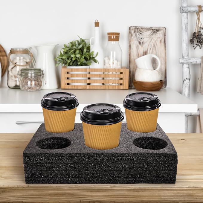 ZOOFOX 2 Pack Drink Carrier for Delivery, 6 Cup Reusable Foam Coffee Tray for - Image 8